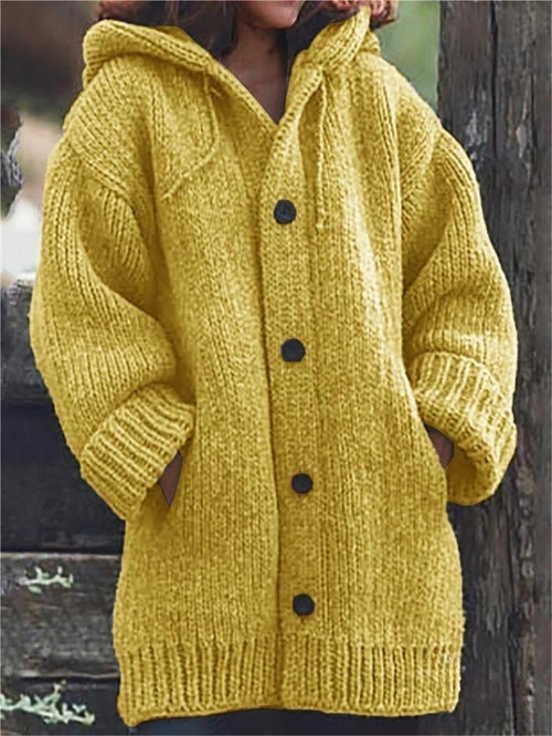 Lylia Gilet Long Femme – Maille Douce avec Capuche & Style Confort Élégant