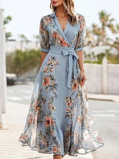 Aurelia Robe Midi Femme – Robe Élégante à Manches Courtes & Col en V pour Occasions Festives