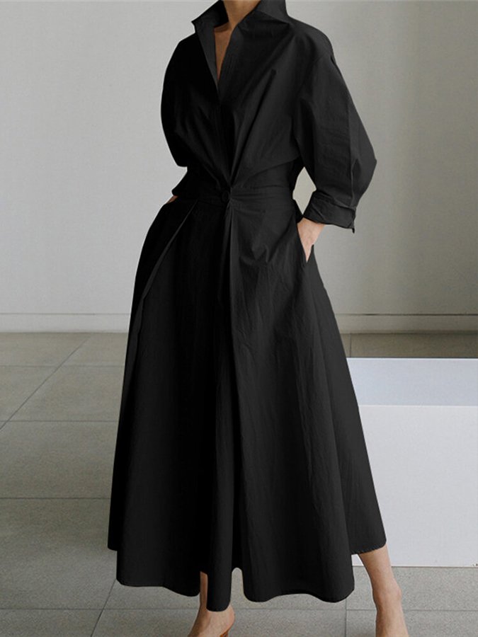 Lucie Robe Midi Femme – Coupe flatteuse avec boutons et design léger & intemporel