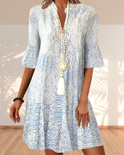 Peignoir Femme Zanda – Robe de Chambre Élégante à Imprimé avec Manches Mi-Longues & Coupe Confortable