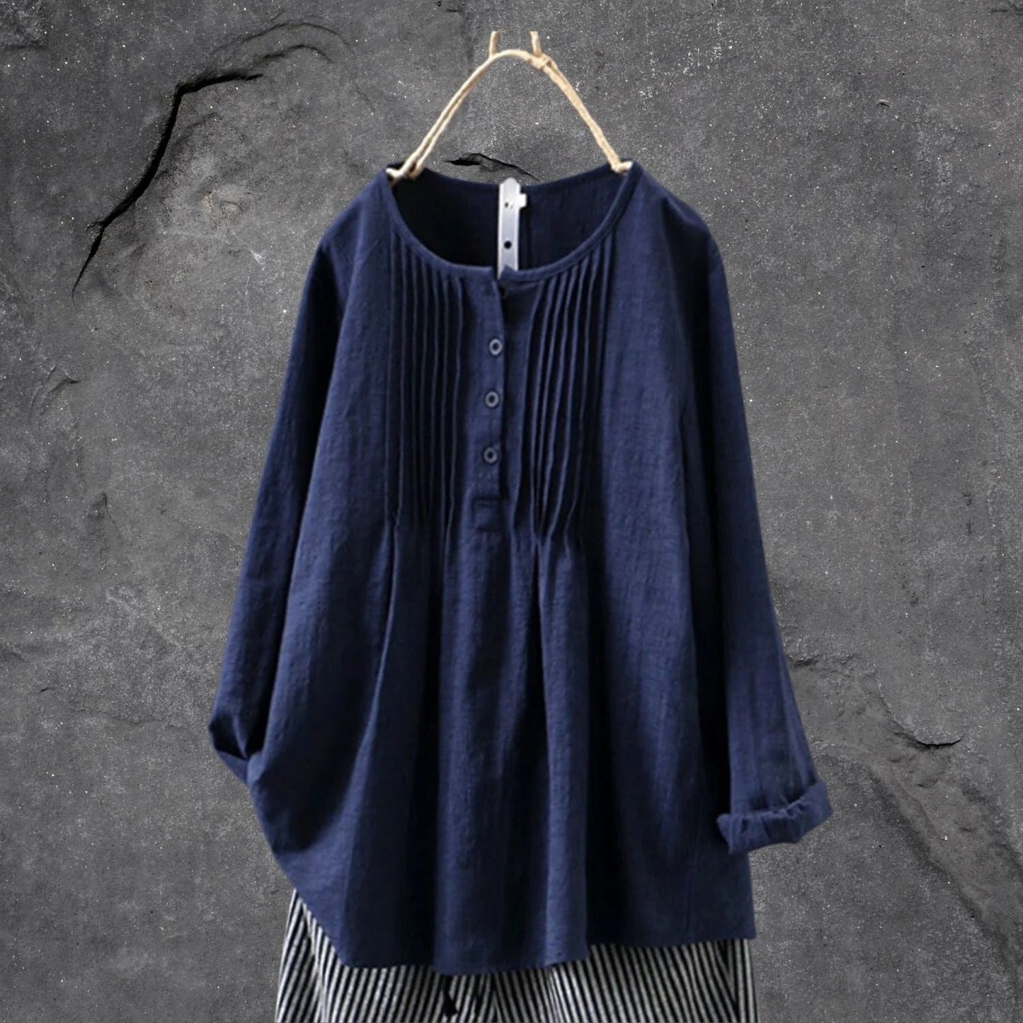 Allen Blouse Femme – Blouse Légère à Manches Longues ou 3/4, Boutons Frontaux & Plis Structurés Été