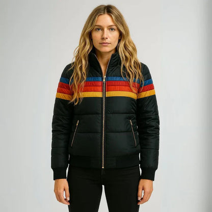 Scarlett Doudoune Femme Rétro – Manteau d'Hiver Multicolore avec Capuche et Fermeture Éclair