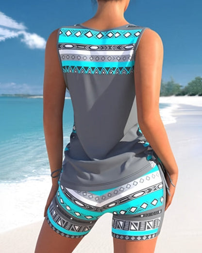 Bienna Tankini for Women – Geometric Design with Full Coverage & Comfortable Fit