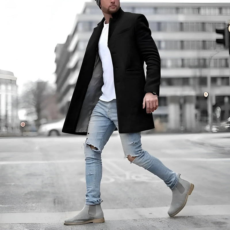 James Long Coat for Men – Elegant Long Duster in Warm Wool with Timeless Style