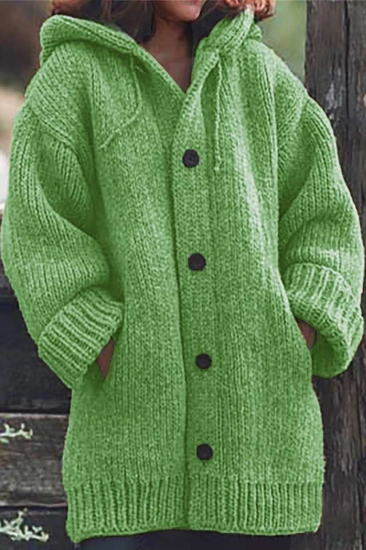 Lylia Gilet Long Femme – Maille Douce avec Capuche & Style Confort Élégant