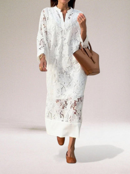 Jennylyn Robe Maxi Femme – Robe Longue en Dentelle Aérée, Style Bohème Estival & Confort Respirant