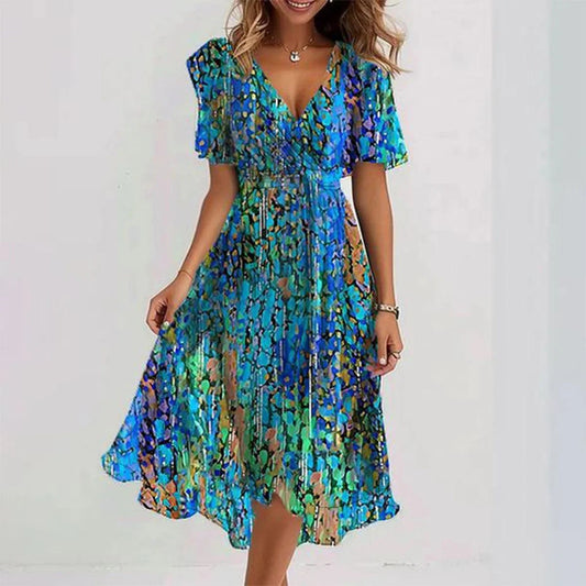 Aimee Robe Midi Femme – Coupe Flatteuse avec Imprimé Floral Vibrant & Confort Respirant