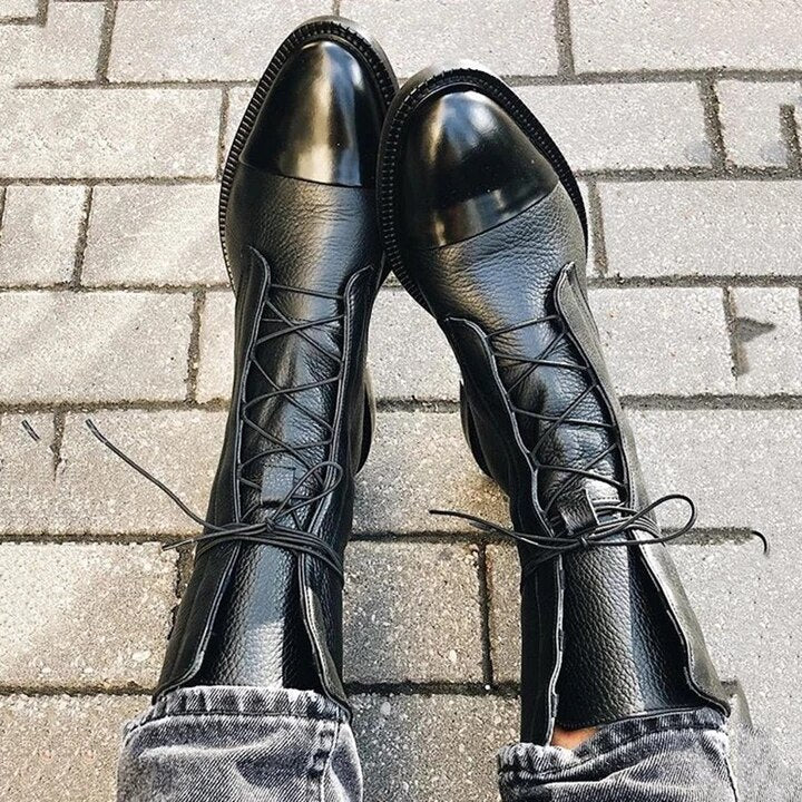 Zuriel Bottes Femme – Bottes Hautes Élégantes à Talon & Lacets en Cuir Premium