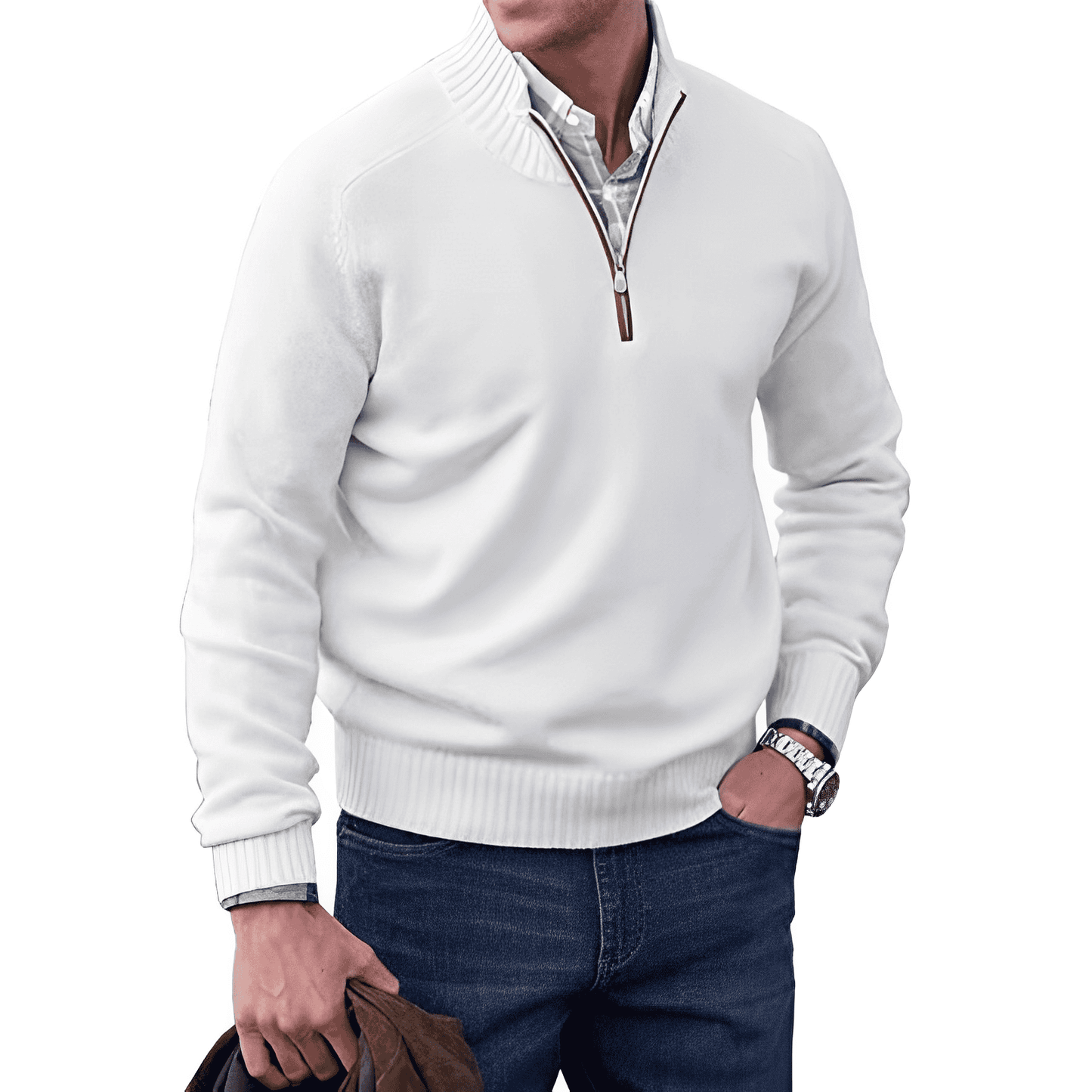 Adrian Pull Zippé Homme en Cachemire – Maille Légère et Respirante avec Col Montant Élégant
