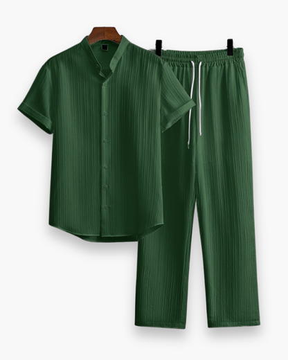 Josh Ensemble Homme Été – Chemise à Manches Courtes & Pantalon Léger et Décontracté