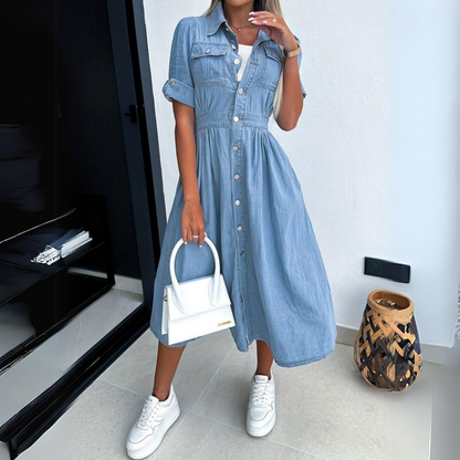 Eloise Robe en Jean Femme – Robe Chemise Bleue en Coton Légèr avec Coupe Cintrée