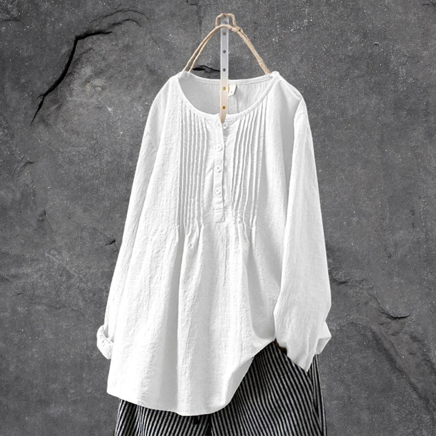 Allen Blouse Femme – Blouse Légère à Manches Longues ou 3/4, Boutons Frontaux & Plis Structurés Été