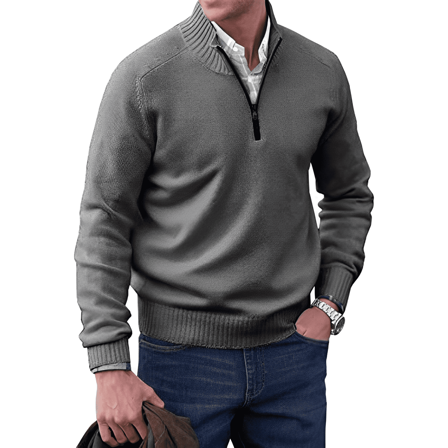Adrian Pull Zippé Homme en Cachemire – Maille Légère et Respirante avec Col Montant Élégant