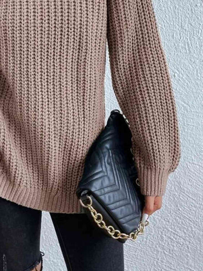 Angela Pull Femme – Pull à Col Roulé Côtelé avec Fente Latérale Chic pour Automne/Hiver Élégant