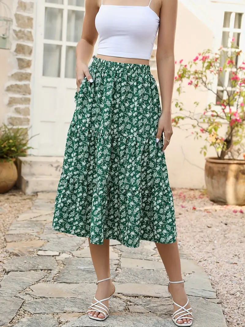 Jupe Fleurie Femme Zia – Coupe Évasée en A avec Poches, Légère pour le Printemps & l'Été