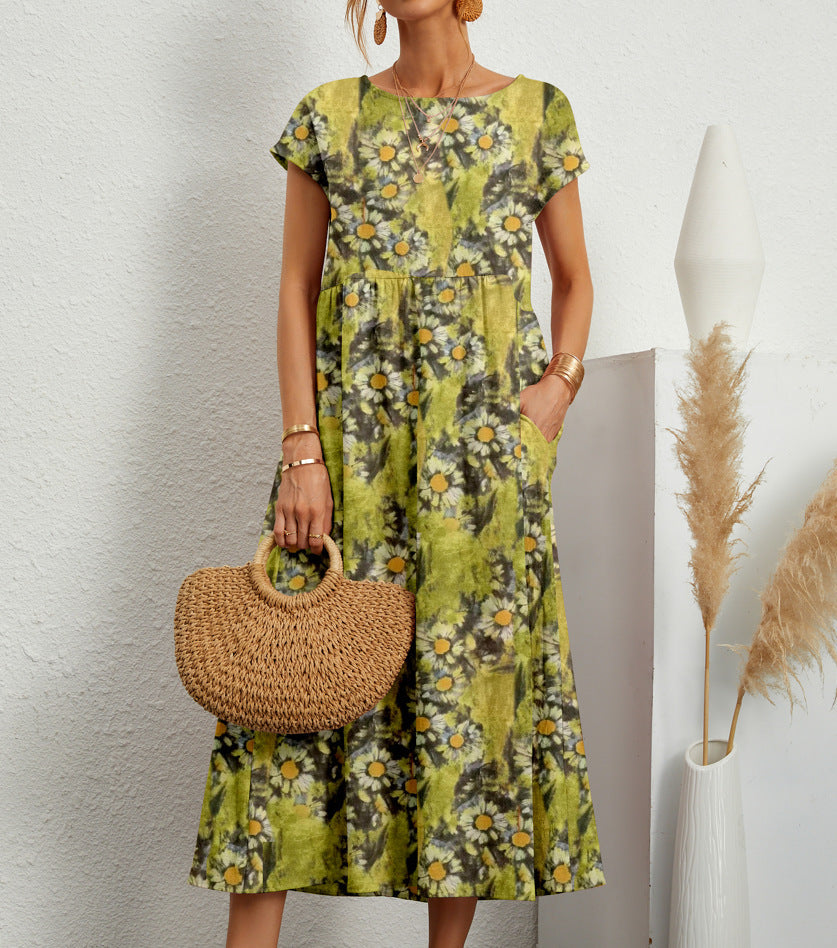 Robe Midi Femme Frances – Élégante Robe Fleurie en Tissu Respirant avec Coupe Féminine
