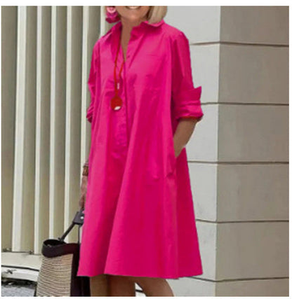 Brynlee Robe Chemise Femme – Élégante Robe A-Ligne à Manches Longues pour Bureau & Loisirs