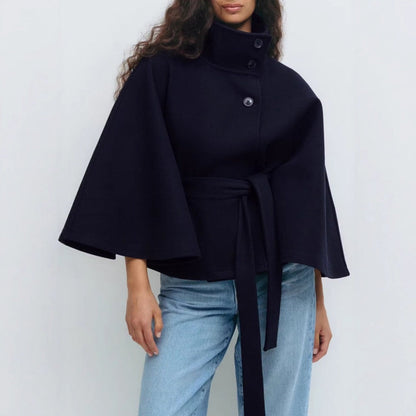Charlotte Cape Coat for Women – High Collar & Adjustable Belt for Winter Elegance and Warmth