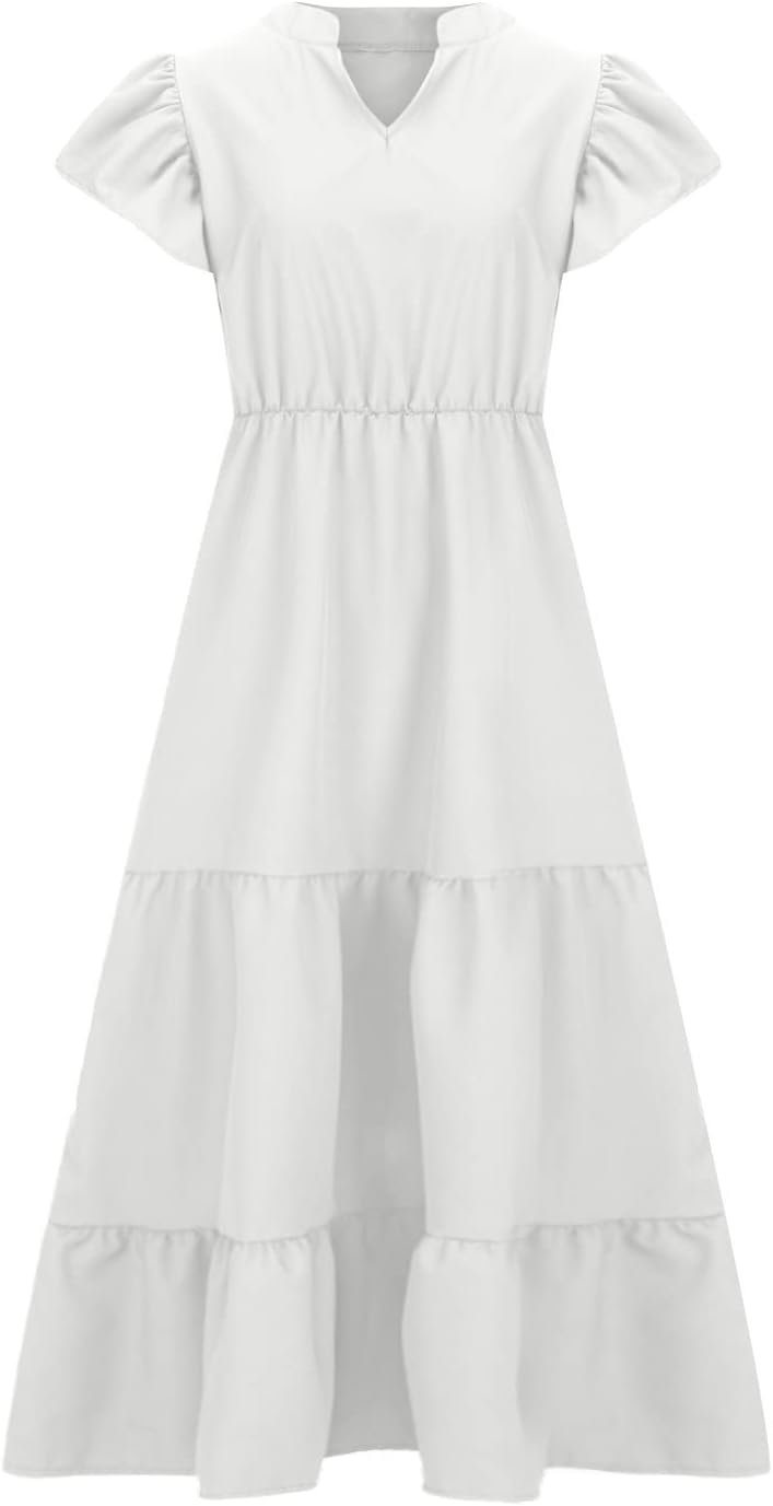 Manon Women's Dress – Bohemian V-Neck Short Sleeve A-Line Fluid Summer Plus Size