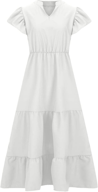 Manon Women's Dress – Bohemian V-Neck Short Sleeve A-Line Fluid Summer Plus Size