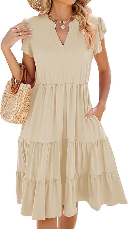 Mila Midi Dress for Women – Sleeveless V-Neck Ruffled Dress with Pockets for Summer