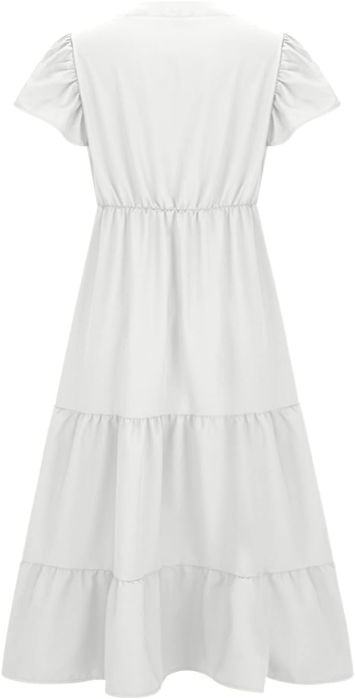 Manon Women's Dress – Bohemian V-Neck Short Sleeve A-Line Fluid Summer Plus Size
