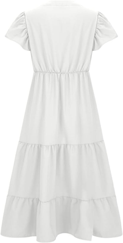 Manon Women's Dress – Bohemian V-Neck Short Sleeve A-Line Fluid Summer Plus Size