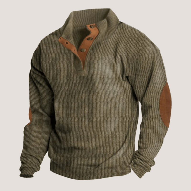 Tristan Men's Sweater – Casual Soft Fabric Sweatshirt with Suede Elbow Patches & High Collar