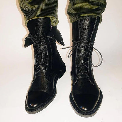 Zuriel Bottes Femme – Bottes Hautes Élégantes à Talon & Lacets en Cuir Premium