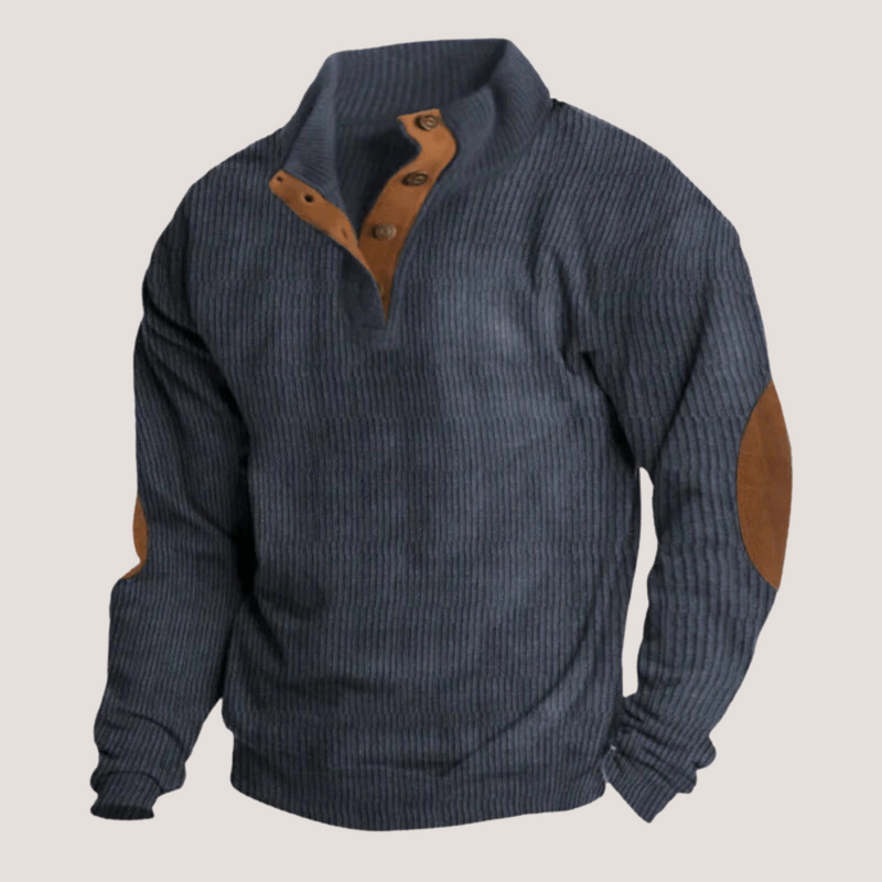 Tristan Men's Sweater – Casual Soft Fabric Sweatshirt with Suede Elbow Patches & High Collar