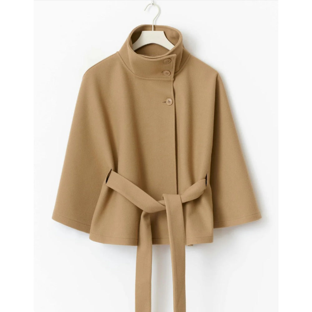Charlotte Cape Coat for Women – High Collar & Adjustable Belt for Winter Elegance and Warmth