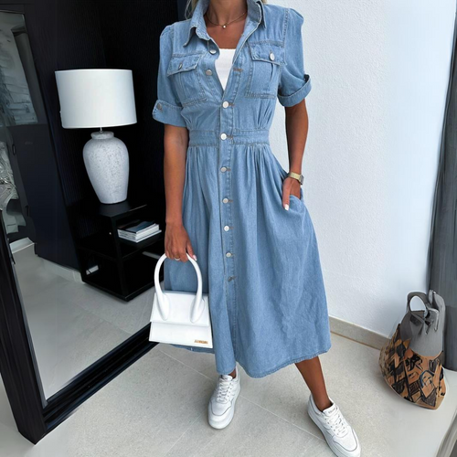 Eloise Robe en Jean Femme – Robe Chemise Bleue en Coton Légèr avec Coupe Cintrée