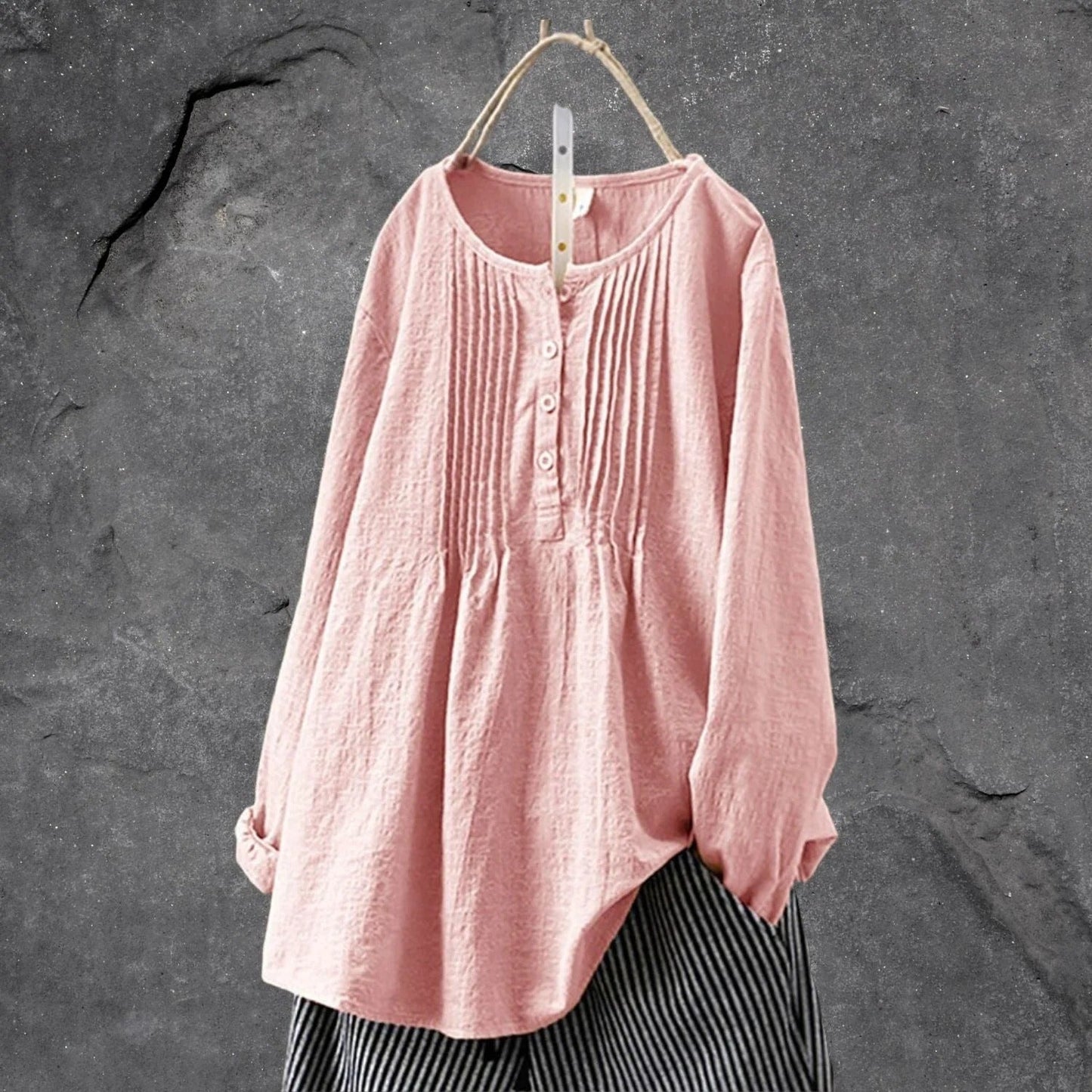 Allen Blouse Femme – Blouse Légère à Manches Longues ou 3/4, Boutons Frontaux & Plis Structurés Été