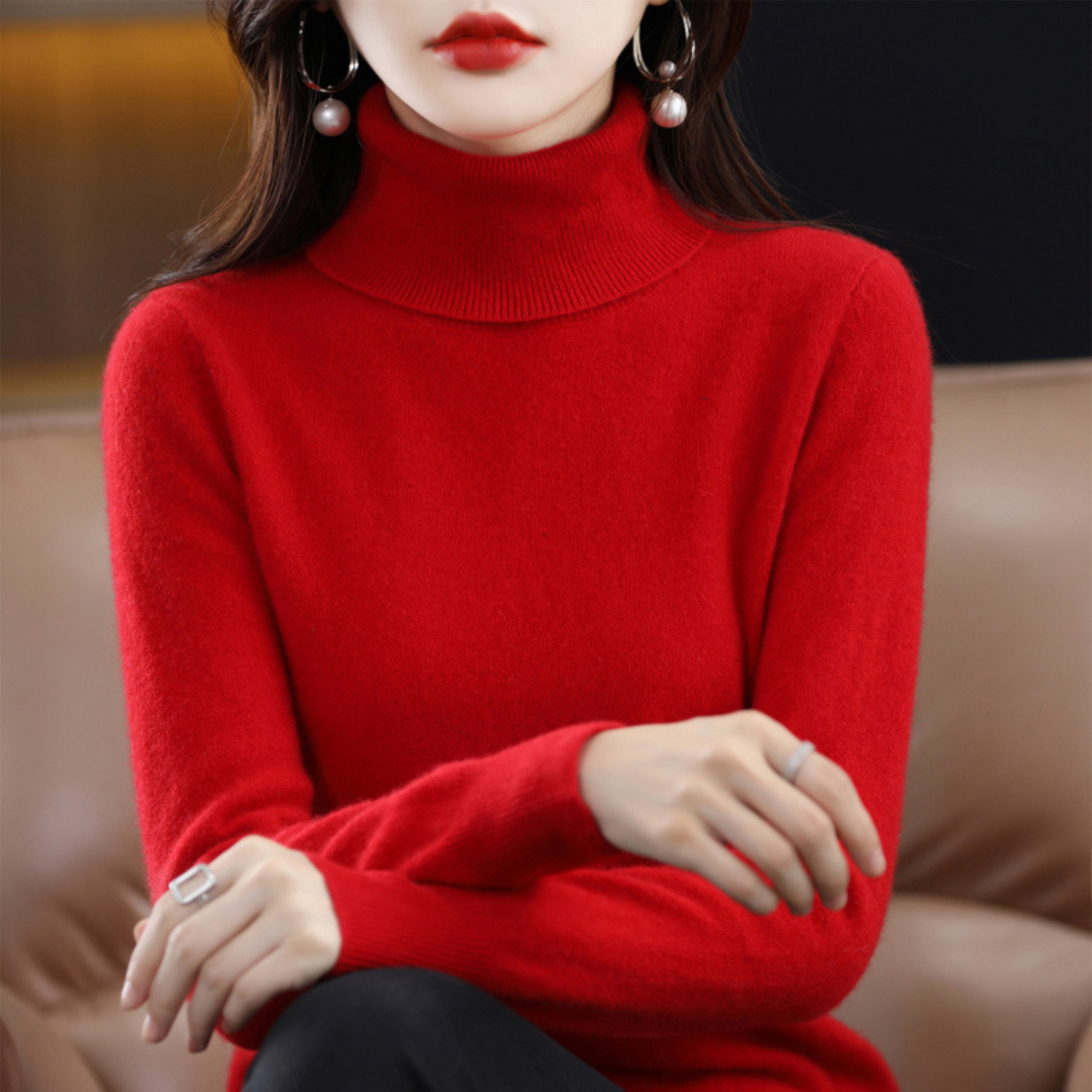 Emmie Women's Cashmere Turtleneck Sweater – Soft Premium Knit Offering Warmth and Light Comfort