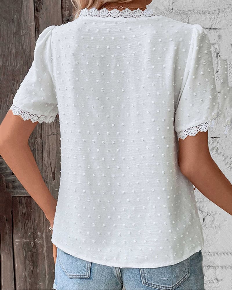 Sophie Blouse Coton Femme – Blouse Vintage avec Dentelle & Manches Bouffantes Élégantes