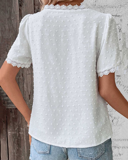 Sophie Blouse Coton Femme – Blouse Vintage avec Dentelle & Manches Bouffantes Élégantes