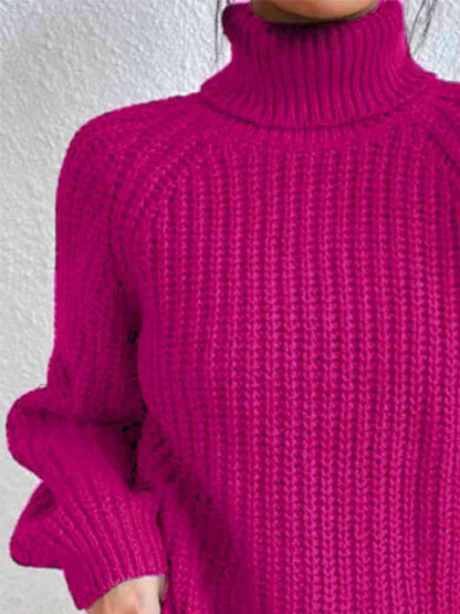 Angela Pull Femme – Pull à Col Roulé Côtelé avec Fente Latérale Chic pour Automne/Hiver Élégant