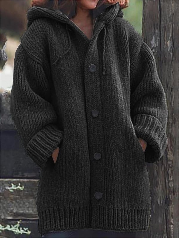 Lylia Gilet Long Femme – Maille Douce avec Capuche & Style Confort Élégant