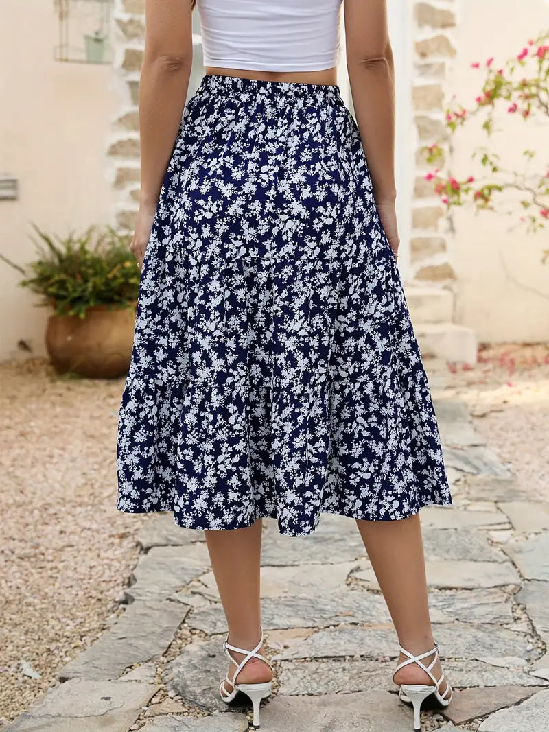 Jupe Fleurie Femme Zia – Coupe Évasée en A avec Poches, Légère pour le Printemps & l'Été