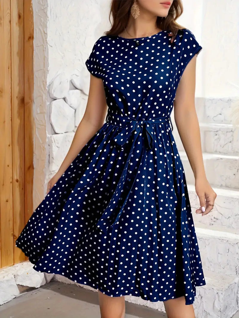 Sarrah Robe Plissée Femme – Confortable, Motif Pois Intemporel & Coupe Flatteuse