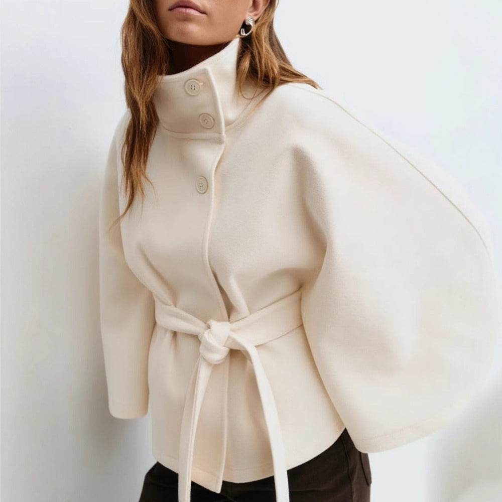 Charlotte Cape Coat for Women – High Collar & Adjustable Belt for Winter Elegance and Warmth