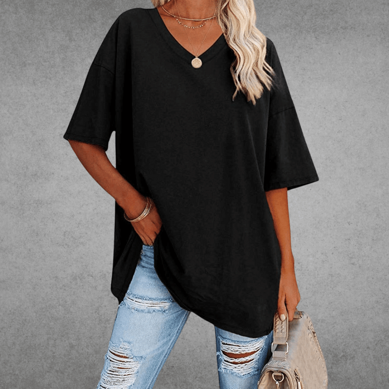 Ninon Oversized T-Shirt for Women – Comfortable V-Neck Design & Lightweight Breathable Fabric