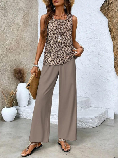 Ghislaine Ensemble Femme – Haut à Imprimé Floral Élégant & Pantalon avec Coupe Flatteuse et Confort