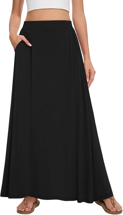 Nina Maxi Skirt for Women – High-Waisted Fluid A-Line Skirt with Pockets for Summer