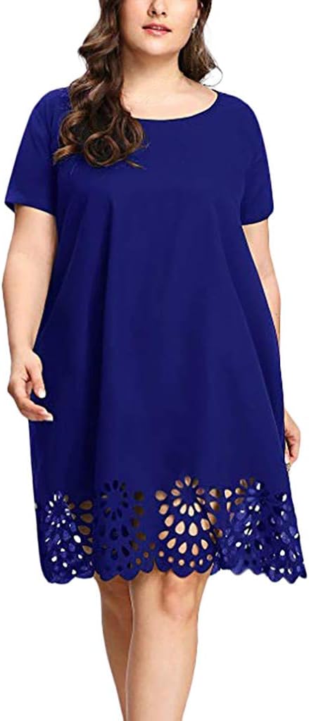 Emma Midi Dress for Women – Loose Dress with Round Neck and Short Sleeves