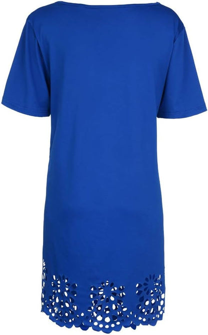 Emma Midi Dress for Women – Loose Dress with Round Neck and Short Sleeves