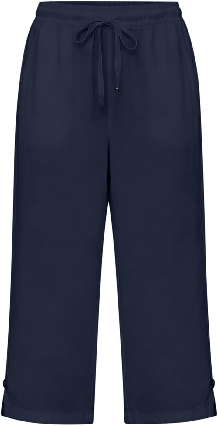 Miazon Women's Capri Pants – Loose Fit, Elastic Waist, Cotton Linen Summer Comfort