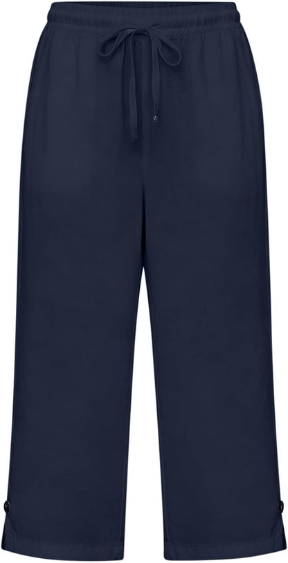 Miazon Women's Capri Pants – Loose Fit, Elastic Waist, Cotton Linen Summer Comfort