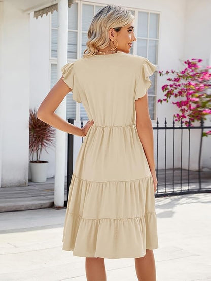 Mila Midi Dress for Women – Sleeveless V-Neck Ruffled Dress with Pockets for Summer