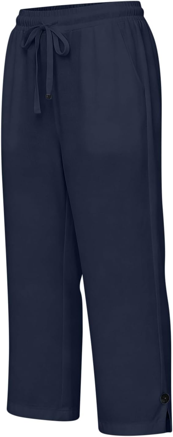 Miazon Women's Capri Pants – Loose Fit, Elastic Waist, Cotton Linen Summer Comfort